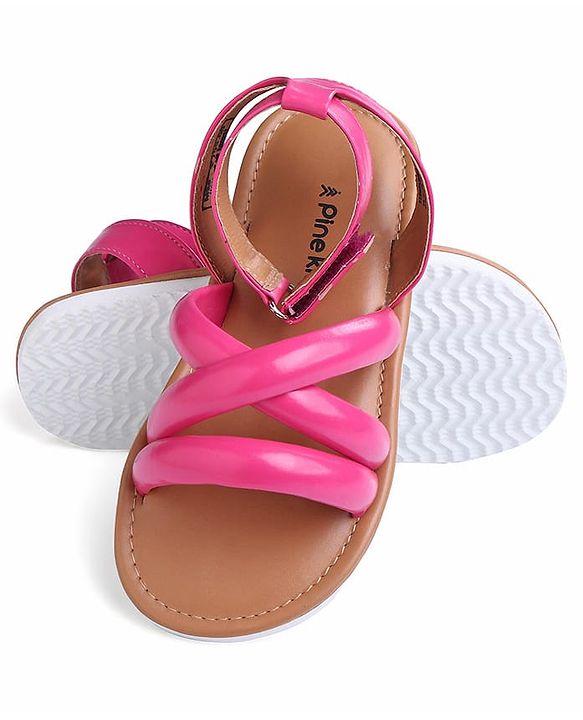 Pine Kids Velcro Closure Sandals with Crossover Straps - Pink