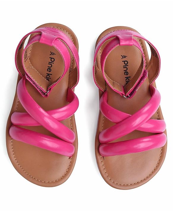 Pine Kids Velcro Closure Sandals with Crossover Straps - Pink
