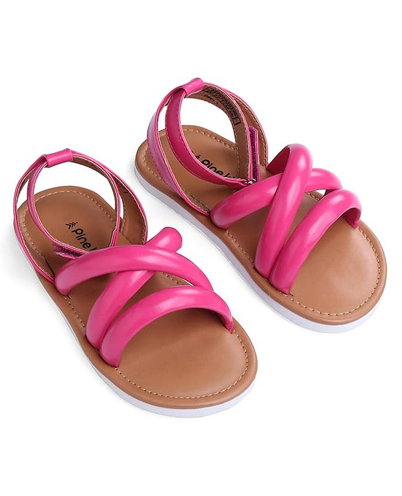 Pine Kids Velcro Closure Sandals with Crossover Straps - Pink