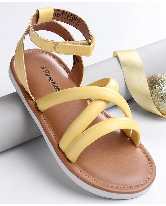 Pine Kids Velcro Closure Sandals with Crossover Straps - Yellow