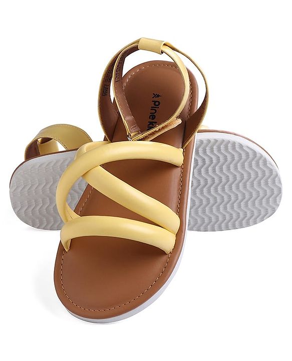 Pine Kids Velcro Closure Sandals with Crossover Straps - Yellow