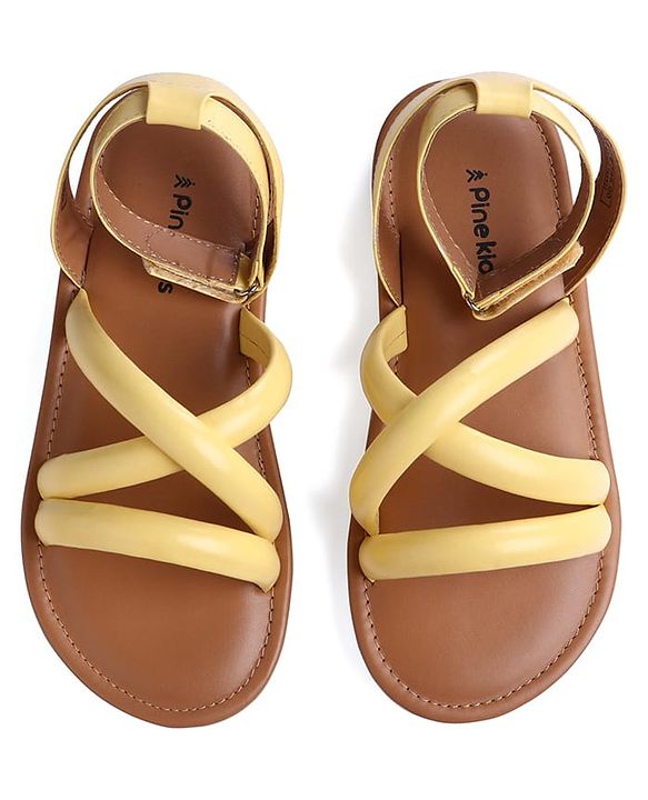 Pine Kids Velcro Closure Sandals with Crossover Straps - Yellow