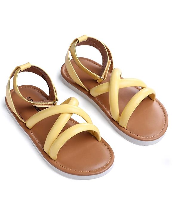 Pine Kids Velcro Closure Sandals with Crossover Straps - Yellow