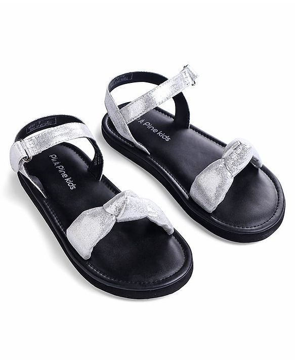 Pine Kids Velcro Closure Sandals with Bow Applique - Silver