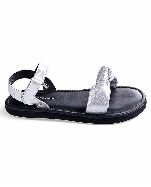 Pine Kids Velcro Closure Sandals with Bow Applique - Silver
