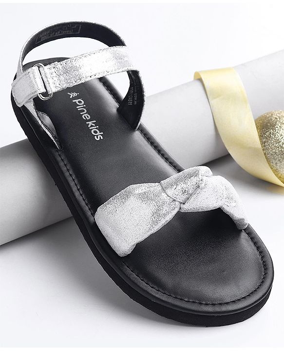 Pine Kids Velcro Closure Sandals with Bow Applique - Silver