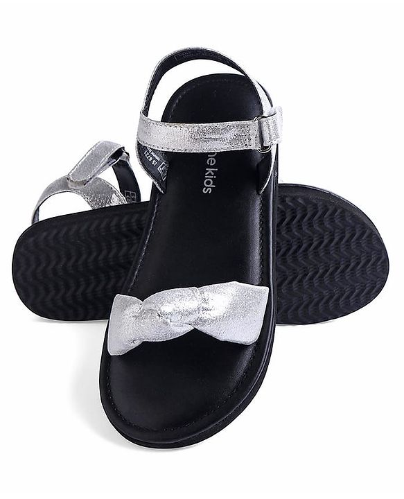 Pine Kids Velcro Closure Sandals with Bow Applique - Silver
