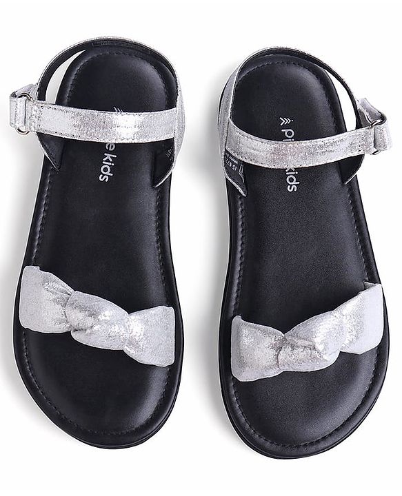 Pine Kids Velcro Closure Sandals with Bow Applique - Silver