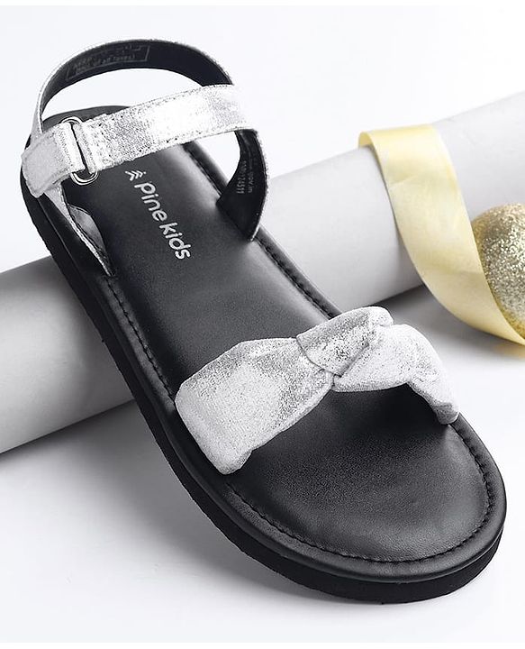 Pine Kids Velcro Closure Sandals with Bow Applique - Silver