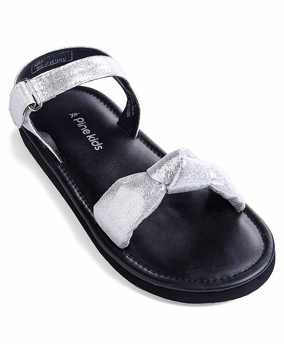 Pine Kids Velcro Closure Sandals with Bow Applique - Silver