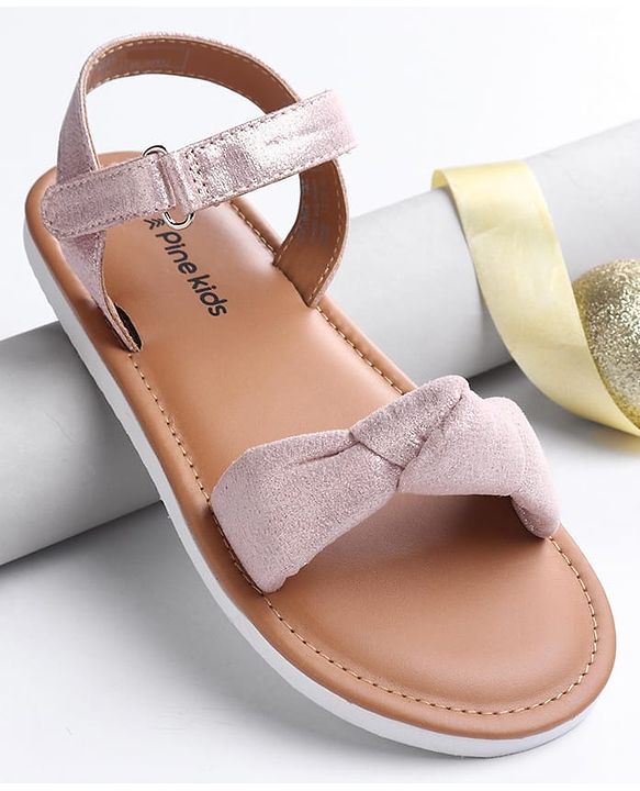 Pine Kids Velcro Closure Sandals with Bow Applique - Rose Gold