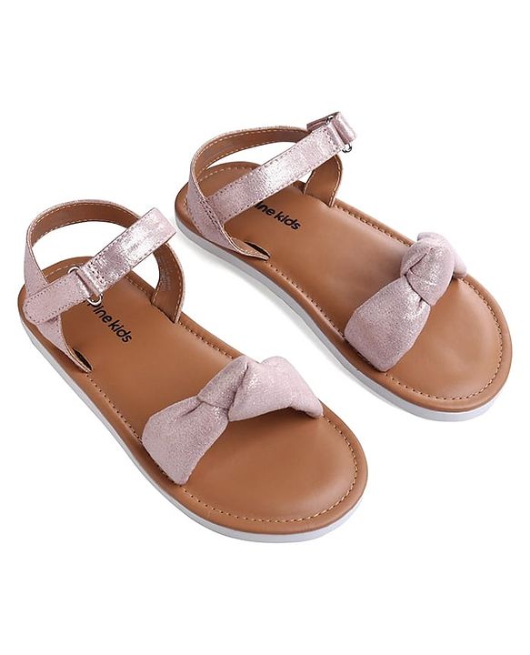 Pine Kids Velcro Closure Sandals with Bow Applique - Rose Gold