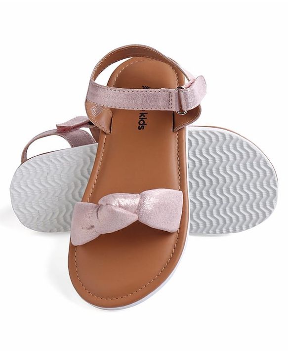 Pine Kids Velcro Closure Sandals with Bow Applique - Rose Gold