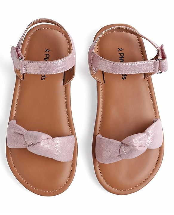 Pine Kids Velcro Closure Sandals with Bow Applique - Rose Gold