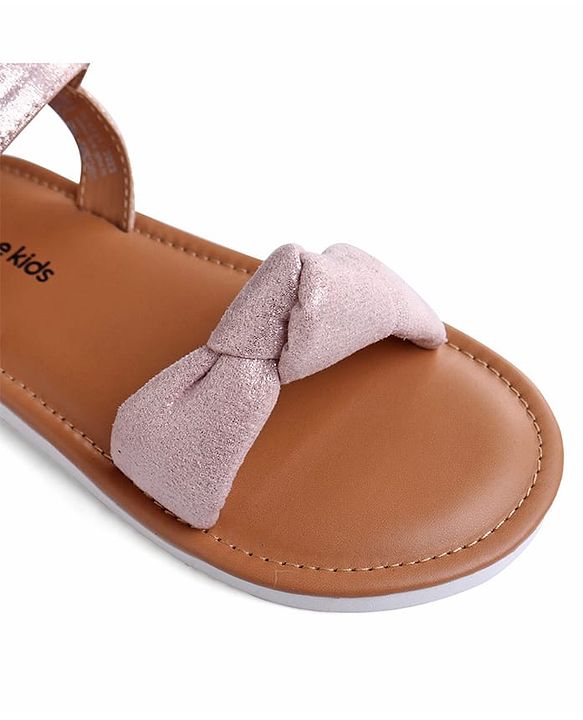 Pine Kids Velcro Closure Sandals with Bow Applique - Rose Gold
