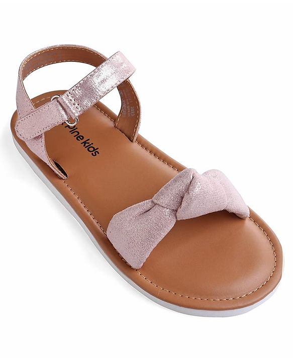 Pine Kids Velcro Closure Sandals with Bow Applique - Rose Gold