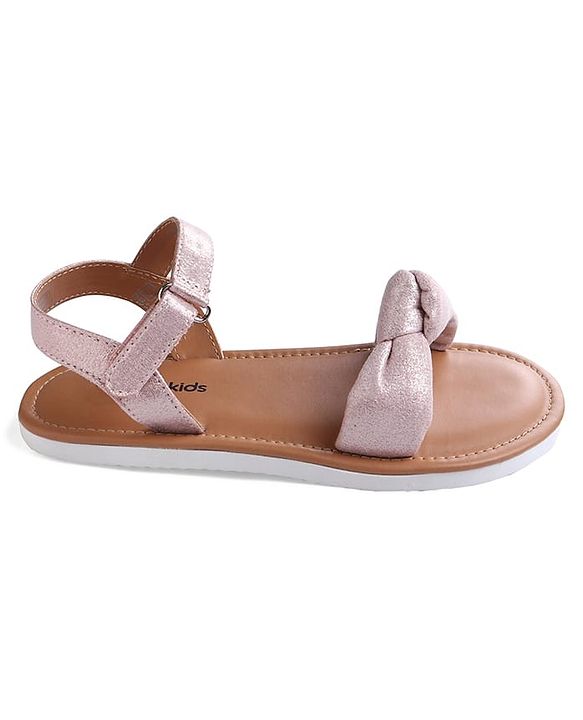 Pine Kids Velcro Closure Sandals with Bow Applique - Rose Gold