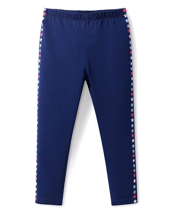 Babyhug  Cotton Lycra Knit Full Length Legging With Star Print - Navy Blue