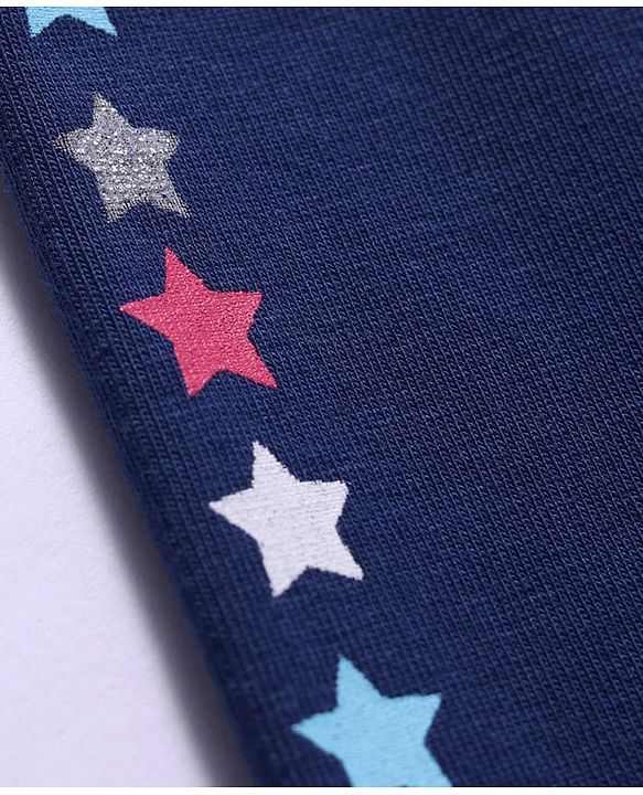 Babyhug  Cotton Lycra Knit Full Length Legging With Star Print - Navy Blue