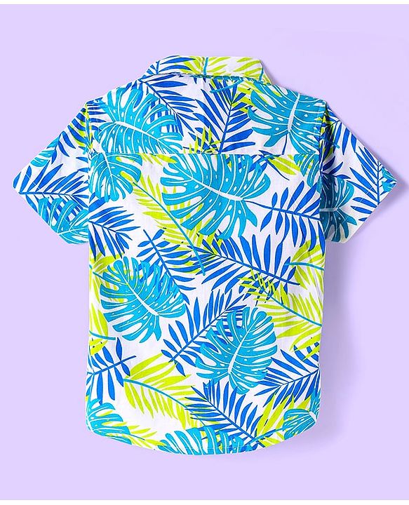 Babyhug Cotton Woven Half Sleeves Shirt With Leaf Print - White