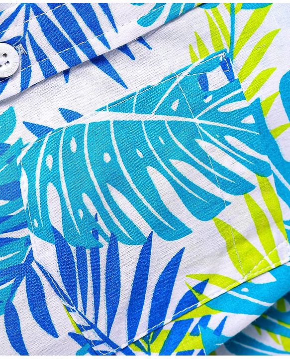Babyhug Cotton Woven Half Sleeves Shirt With Leaf Print - White