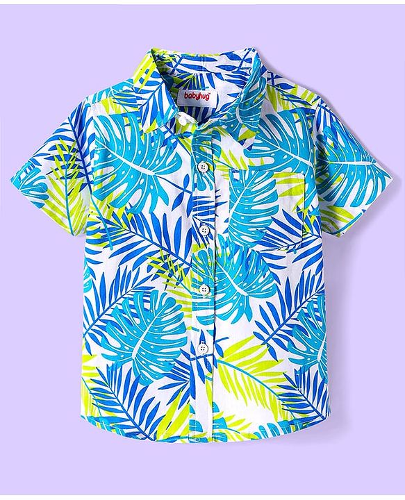 Babyhug Cotton Woven Half Sleeves Shirt With Leaf Print - White