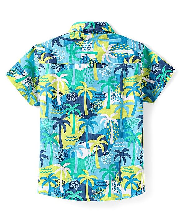 Babyhug Cotton Woven Half Sleeves Shirt With Tropical Tree Print - Multicolour