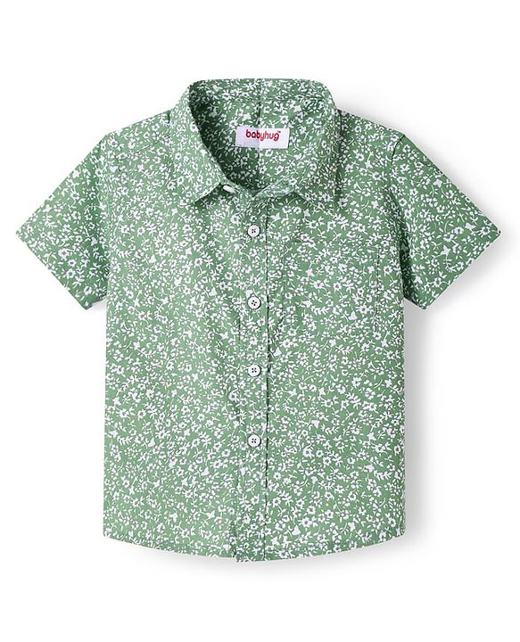 Babyhug Cotton Woven Half Sleeves Shirt With Floral Print - Green
