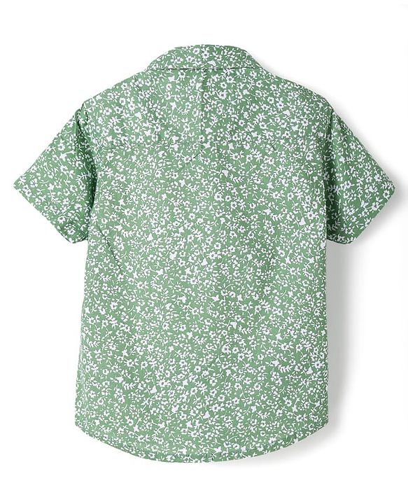 Babyhug Cotton Woven Half Sleeves Shirt With Floral Print - Green