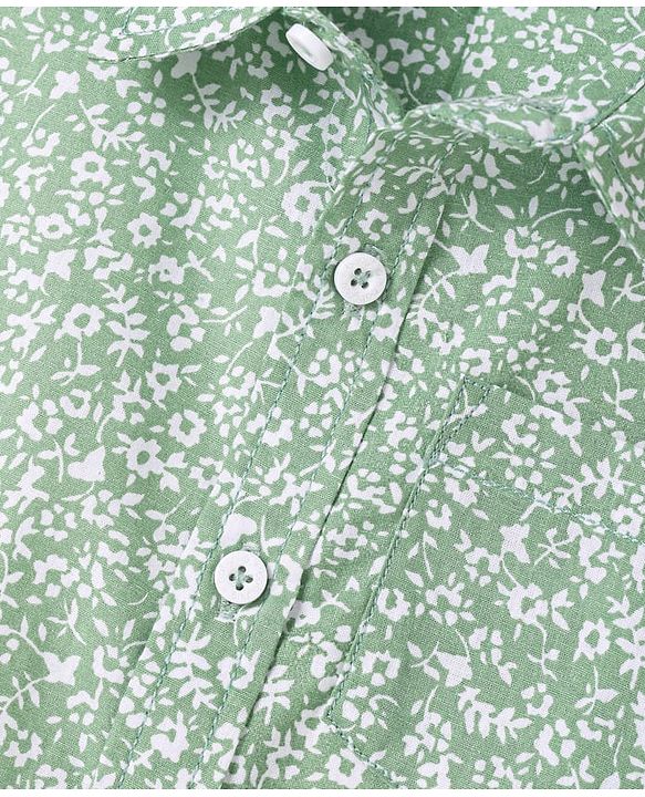 Babyhug Cotton Woven Half Sleeves Shirt With Floral Print - Green