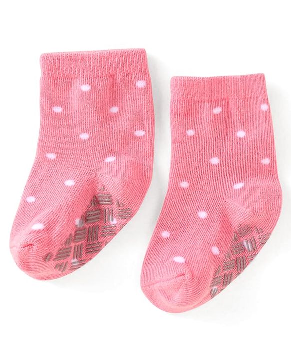 Cute Walk by Babyhug Knit Ankle Length Antibacterial Anti Skid Socks with Polka Dots & Floral Design Pack of 3 - Pink Light Blue & Yellow
