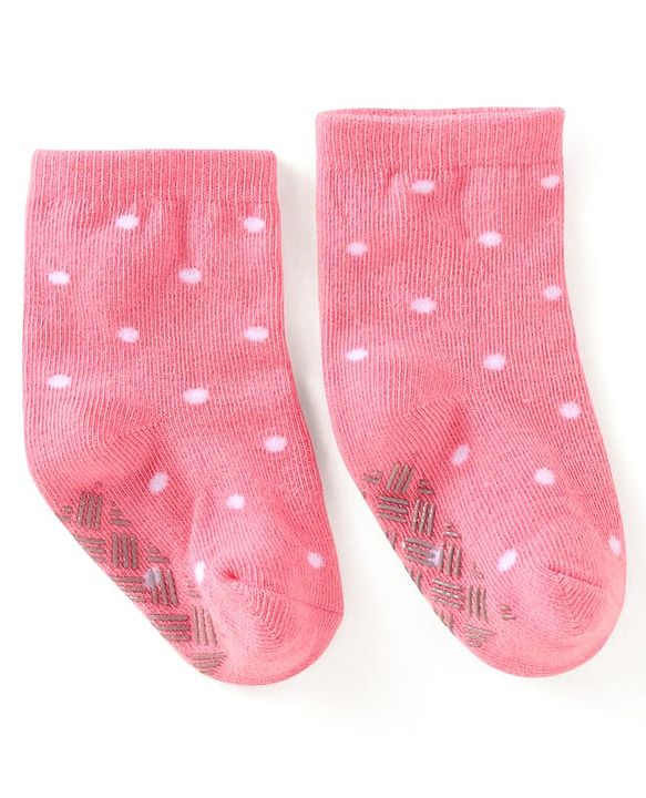 Cute Walk by Babyhug Knit Ankle Length Antibacterial Anti Skid Socks with Polka Dots & Floral Design Pack of 3 - Pink Light Blue & Yellow