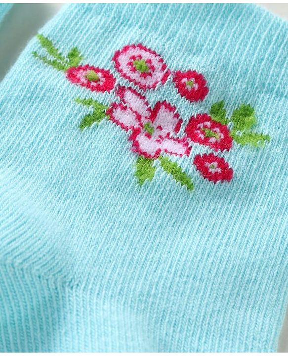 Cute Walk by Babyhug Knit Ankle Length Antibacterial Anti Skid Socks with Polka Dots & Floral Design Pack of 3 - Pink Light Blue & Yellow