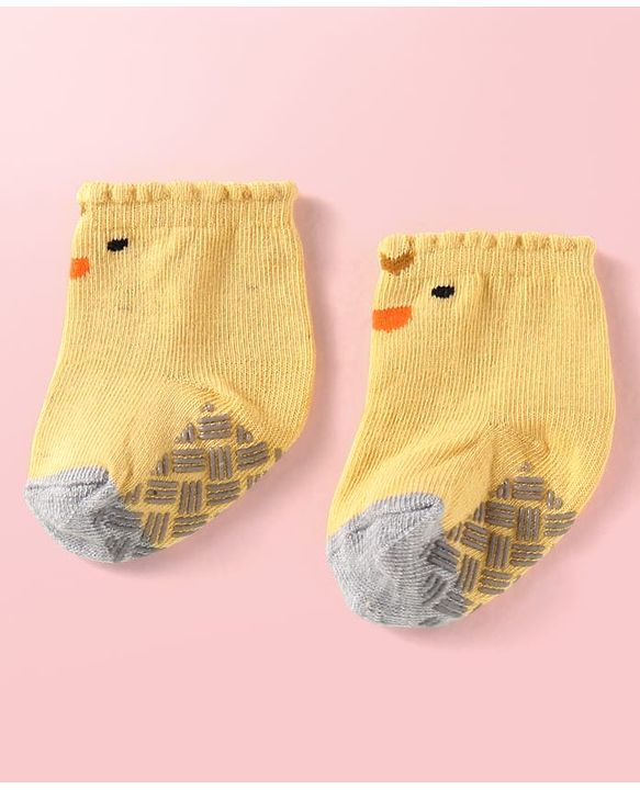 Cute Walk by Babyhug Knit Ankle Length Antibacterial Anti Skid Socks with Stripes & Polka Dots Design Pack of 3 - White Light Blue & Yellow