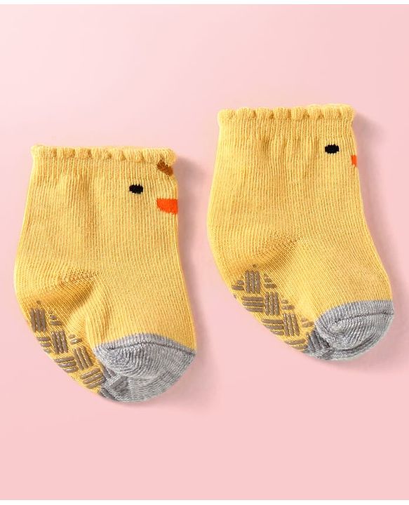 Cute Walk by Babyhug Knit Ankle Length Antibacterial Anti Skid Socks with Stripes & Polka Dots Design Pack of 3 - White Light Blue & Yellow