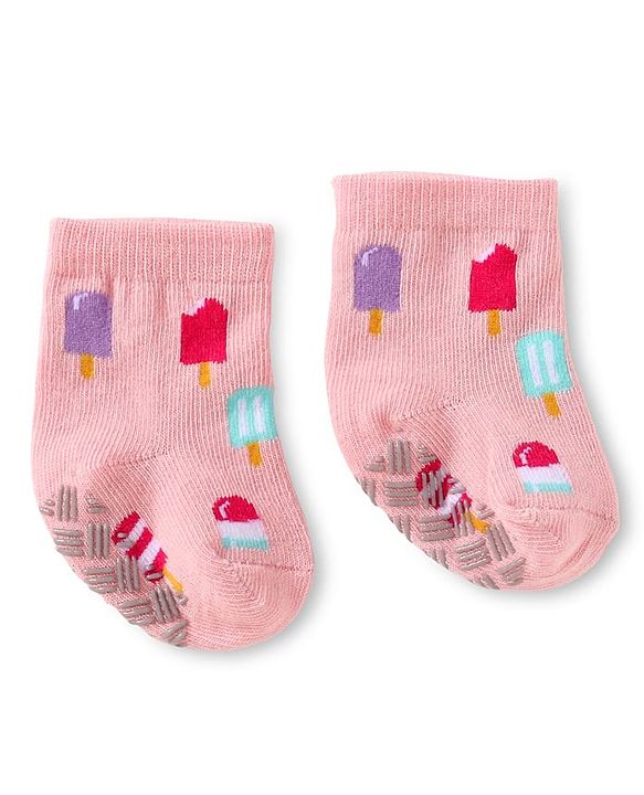 Cute Walk by Babyhug Knit Ankle Length Antibacterial Anti Skid Socks with Polka Dots Animal & Popsical Design Pack of 3 - Pink Lavender & Dark Pink