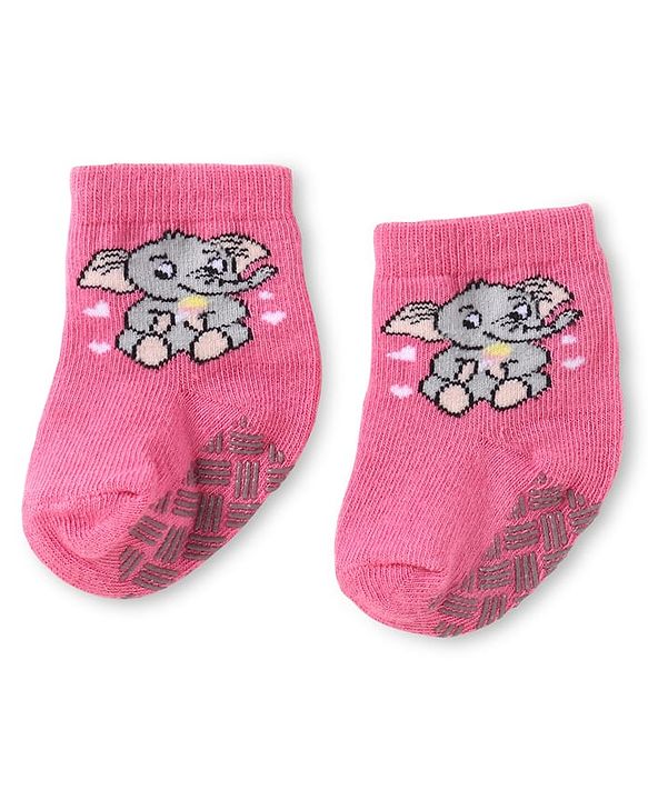 Cute Walk by Babyhug Knit Ankle Length Antibacterial Anti Skid Socks with Polka Dots Animal & Popsical Design Pack of 3 - Pink Lavender & Dark Pink