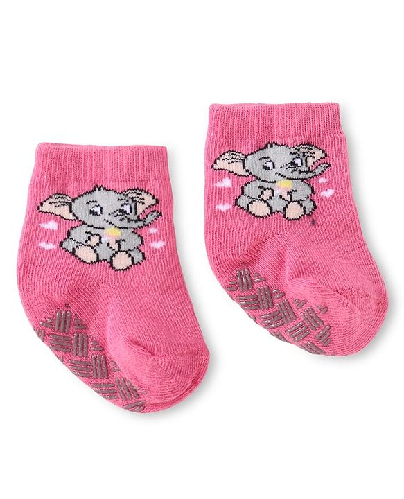 Cute Walk by Babyhug Knit Ankle Length Antibacterial Anti Skid Socks with Polka Dots Animal & Popsical Design Pack of 3 - Pink Lavender & Dark Pink