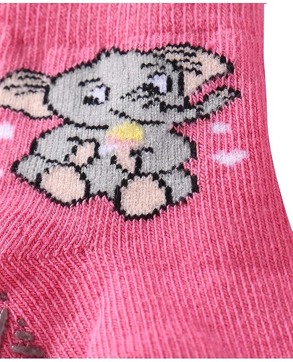Cute Walk by Babyhug Knit Ankle Length Antibacterial Anti Skid Socks with Polka Dots Animal & Popsical Design Pack of 3 - Pink Lavender & Dark Pink