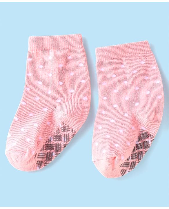 Cute Walk by Babyhug Ankle Length Antibacterial Anti Skid Socks with Stripes Polka Dots  Design Pack Of 3 - Pink Yellow & Black