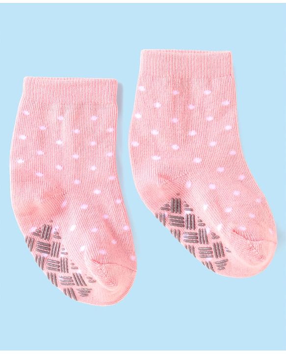 Cute Walk by Babyhug Ankle Length Antibacterial Anti Skid Socks with Stripes Polka Dots  Design Pack Of 3 - Pink Yellow & Black