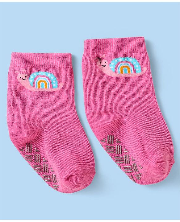 Cute Walk By Babyhug Non Terry Knit Anti-Bacterial Anti-Skid Ankle Length Socks With Rainbow Design Pack Of 3 - White & Pink