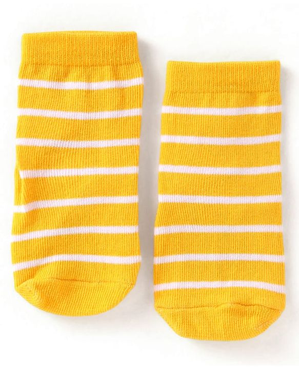 Cute Walk by Babyhug Knit Ankle Length Antibacterial Anti Skid Socks with Stripes & Tiger Design Pack of 3 - Green Light Blue & Yellow