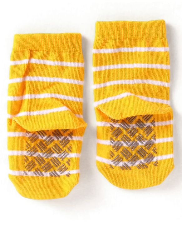 Cute Walk by Babyhug Knit Ankle Length Antibacterial Anti Skid Socks with Stripes & Tiger Design Pack of 3 - Green Light Blue & Yellow