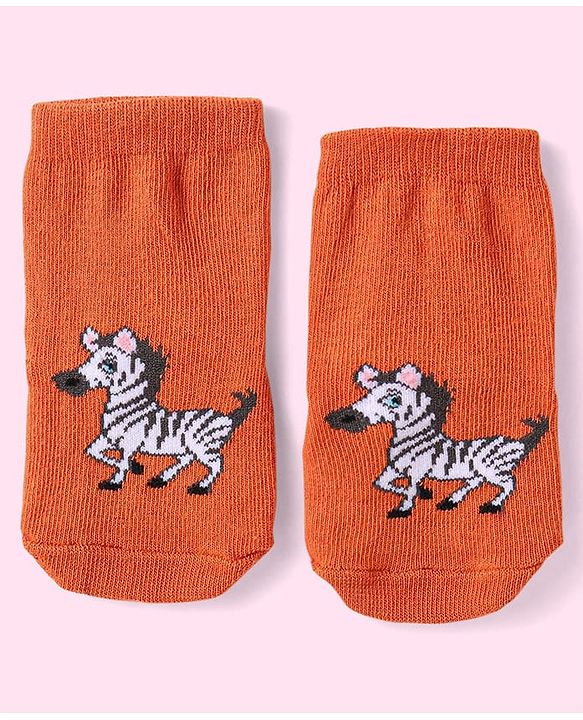 Cute Walk By Babyhug Non Terry Knit Anti-Bacterial Anti-Skid Ankle Length Socks With Animal Design Pack of 3 - Blue Green & Orange
