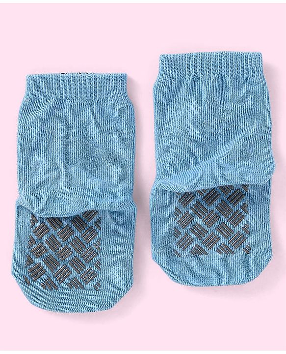 Cute Walk By Babyhug Non Terry Knit Anti-Bacterial Anti-Skid Ankle Length Socks With Animal Design Pack of 3 - Blue Green & Orange