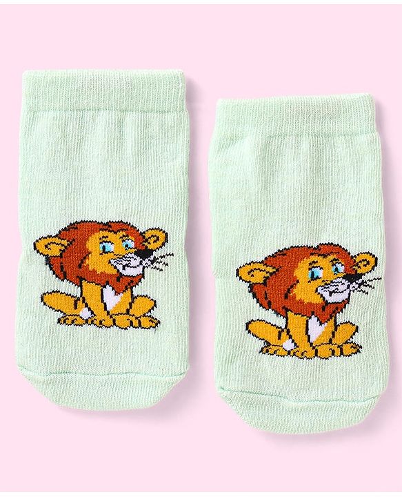 Cute Walk By Babyhug Non Terry Knit Anti-Bacterial Anti-Skid Ankle Length Socks With Animal Design Pack of 3 - Blue Green & Orange