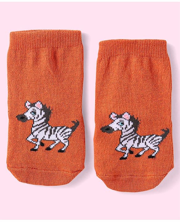 Cute Walk By Babyhug Non Terry Knit Anti-Bacterial Anti-Skid Ankle Length Socks With Animal Design Pack of 3 - Blue Green & Orange
