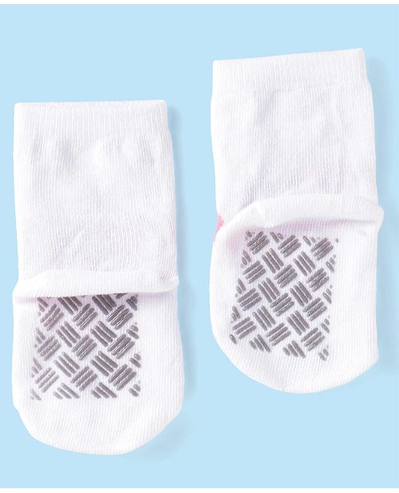 Cute Walk by Babyhug Ankle Length Antibacterial Socks with Stripes Polka Dots & Elephant Design Pack Of 3 - Pink & White