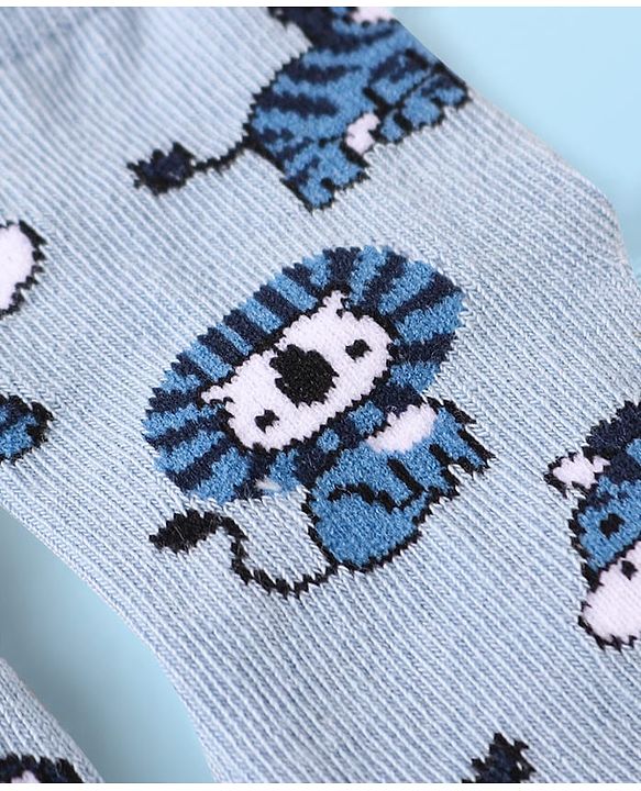 Cute Walk by Babyhug Knit Ankle Length Antibacterial Anti Skid Socks with Stripes & Animal Design Pack of 3 - Navy & Light Blue
